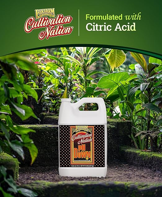 FoxFarm Cultivation Nation pH Down for Plants’ Nutrient Solutions - Formulated with Citric Acid for Adjustment - Ideal for Soil &amp Hydroponics Lowers pH Levels of Nutrient Solution - 1 Gallon