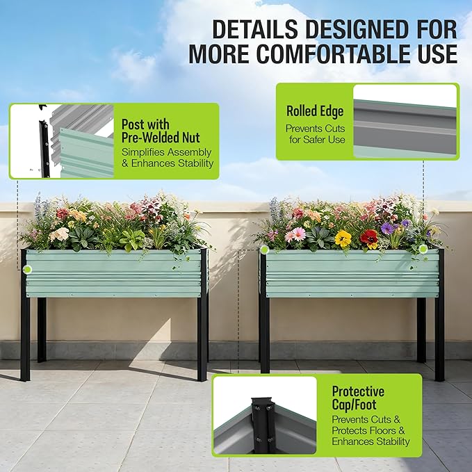 WORKPRO 48x24x32in Outdoor Galvanized Raised Garden Bed with Legs 600LB Elevated Planter Box for Vegetable Flowers Herbs Light Green