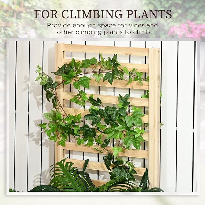 Raised Garden Bed with Trellis and 2 Compartments 43 Inch Wooden Planter Box Kit for Outdoor Plants Vegetables Flowers Herbs Climbing Easy Assembly Natural Tone