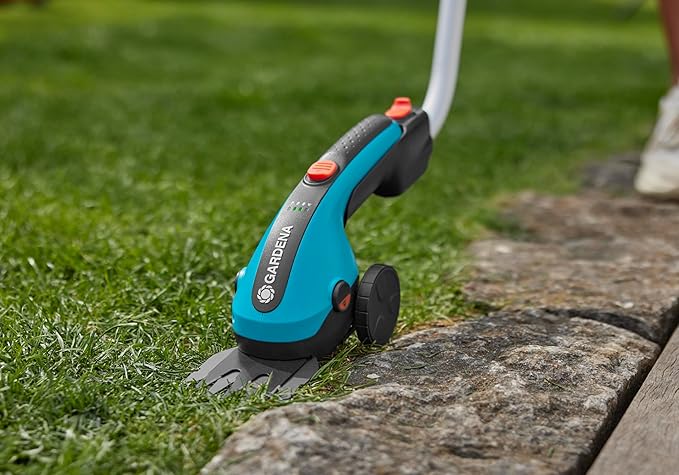 Gardena ClassicCut Li Cordless Lawn Shears Set: with Cutting Width of 8 cm and Telescopic Handle with Wheels Comfortable Handle with LED Charging Status Display (9886-20)