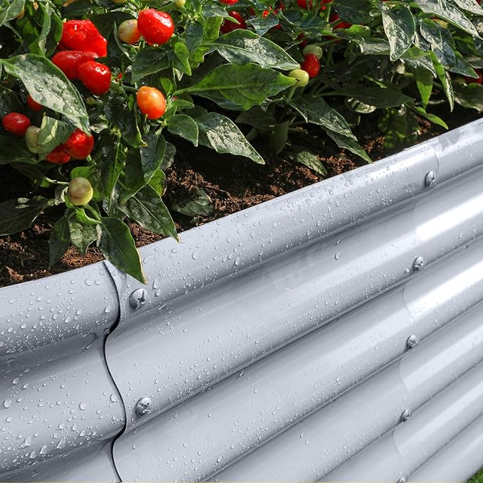 Land Guard 18“ Tall 4×2ft Galvanized Raised Garden Bed Kit Galvanized Planter Garden Boxes Outdoor Oval Large Metal Raised Garden Bed for Vegetables……… (Modern Gray 4×2×1.5ft)