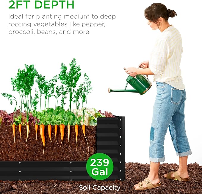 Best Choice Products 8x2x2ft Raised Outdoor Metal Garden Bed Deep Root Box Planter for Vegetables Flowers Herbs 240 Gallon Capacity 100% Non Toxic Materials - Black