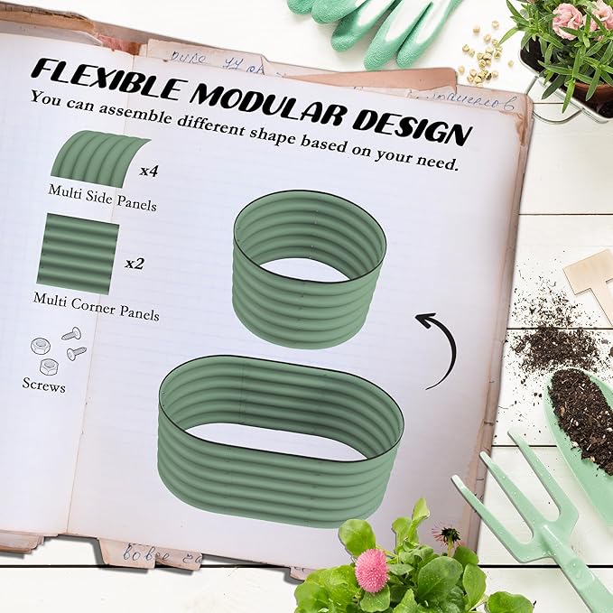 3.5' x 2' x 1.4' Galvanized Raised Garden Bed Kit Outdoor Metal Elevated Planter Box with Safety Edging Easy DIY Stock Tank for Growing Flowers Herbs Vegetables Green