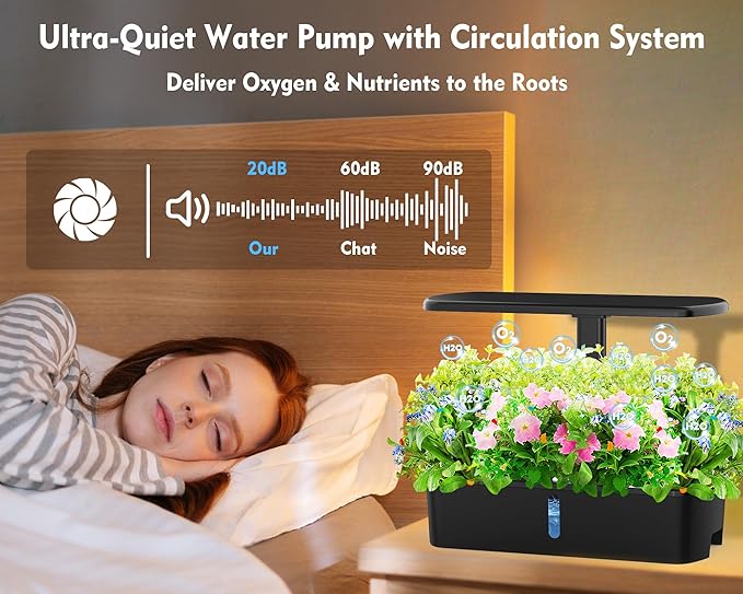 Hydroponics Growing System Kit 12 Pods Indoor Garden Hydroponic Indoor Herb Garden Kit with Grow Light Smart in Door Gardening Gifts for Women Adjustable Height Auto Timer Quiet Pump