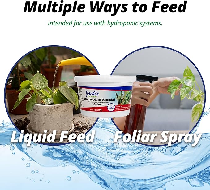 Jack's Classic 15-30-15 Houseplant Special Water-Soluble Fertilizer with Micronutrients to Green-Up and Increase Blooms in Houseplants 8oz 2 Pack