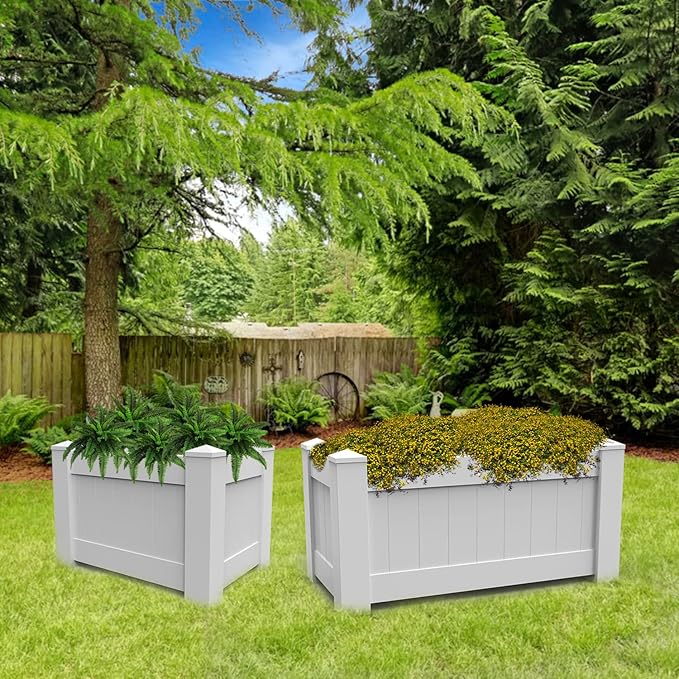 Windscreen4less 3 PCS 31x20x20 Vinyl Raised Bed White Planter Box for Patio Balcony Deck Vegetables Herbs and Succulents Outdoor Indoor