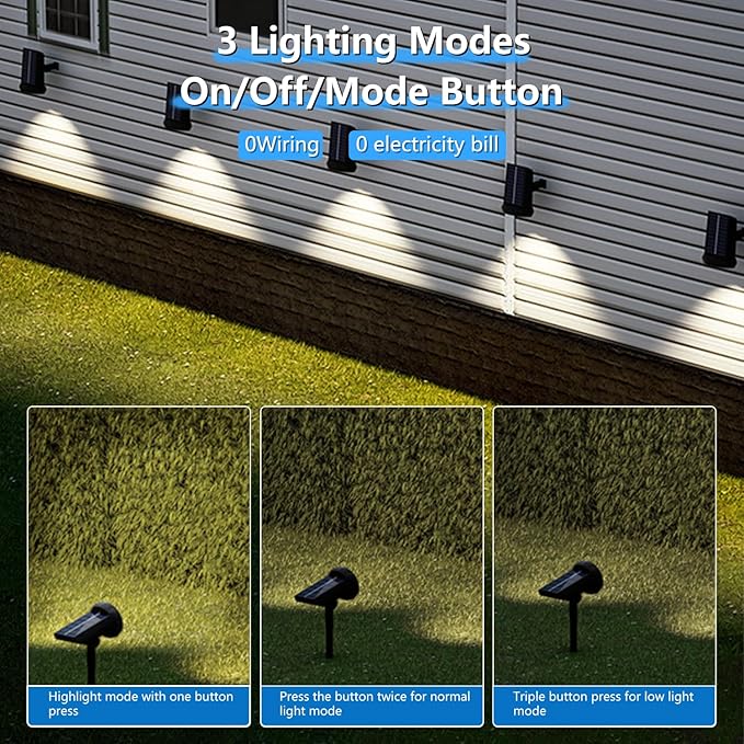 Solar Lights Outdoor Waterproof IP683 Lighting ModesSolar Spot Lights OutdoorDark Sensing Auto On/Off Solar Powered Garden Yard Spot Solar Lights for Outside Landscape (Cool White 4 Pack)