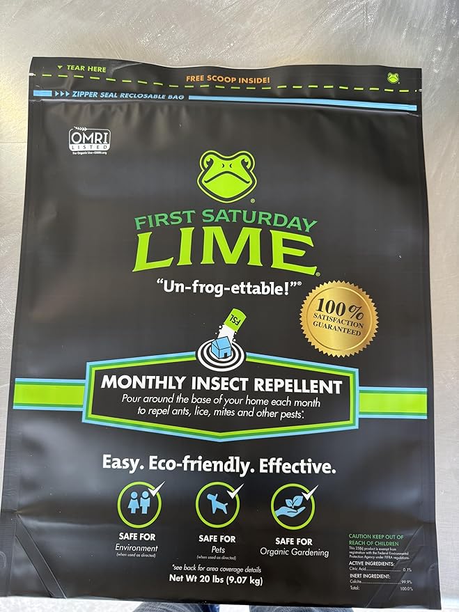 First Saturday Lime Insect Deterrent-20LB Bag| Monthly Insect Shield| Multi-Purpose Insect Control for Outdoors| Prevents Ants &amp Other Insects