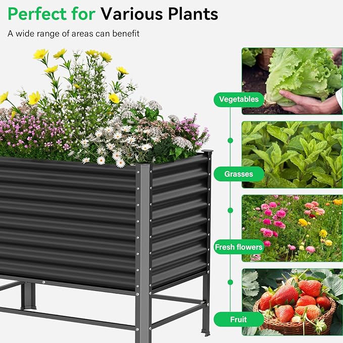Galvanized Raised Garden Bed with Legs48×24×37in Large Metal Elevated Raised Planter Box Raised Garden Bed900lb Capacity with Drainage Holes for Vegetables Lawn Green Flowers Fruits Terrace(2PCS)