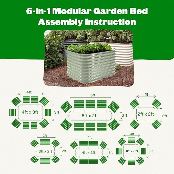 Epic Gardening 6-in-1 Modular Galvanized Raised Garden Bed Kit 29 Tall Metal Planter Box Durable Aluzinc Steel Raised Garden Bed Outdoor for Vegetables Herbs Flowers &amp Fruits - Small Mist Gre