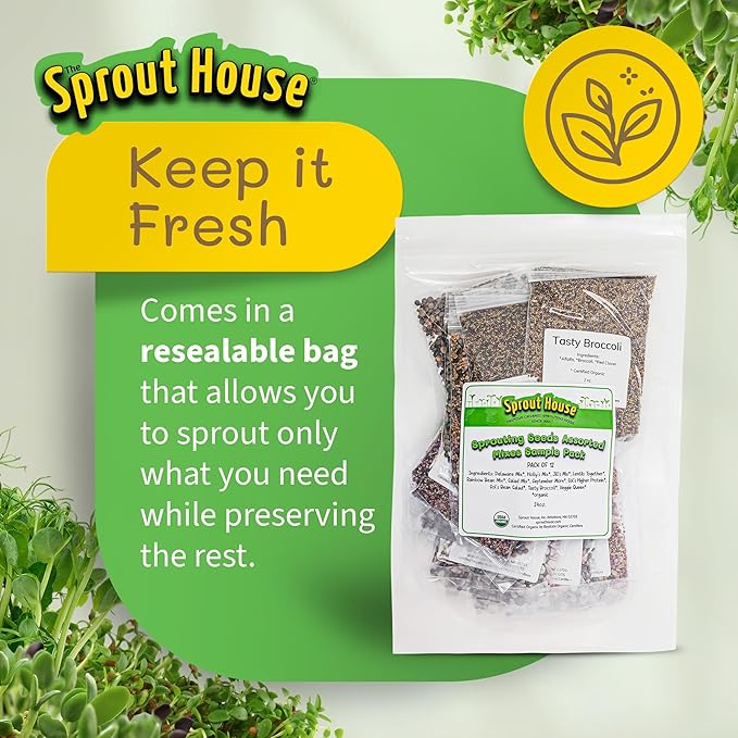 The Sprout House Assorted Mix Sprouting Seeds - Grow Fresh Sprouts &amp Bean Sprouts at Home Organic Non-GMO Nutrient-Packed for Salads Sandwich &amp Smoothies Premium 12 Pack | 2 oz Each