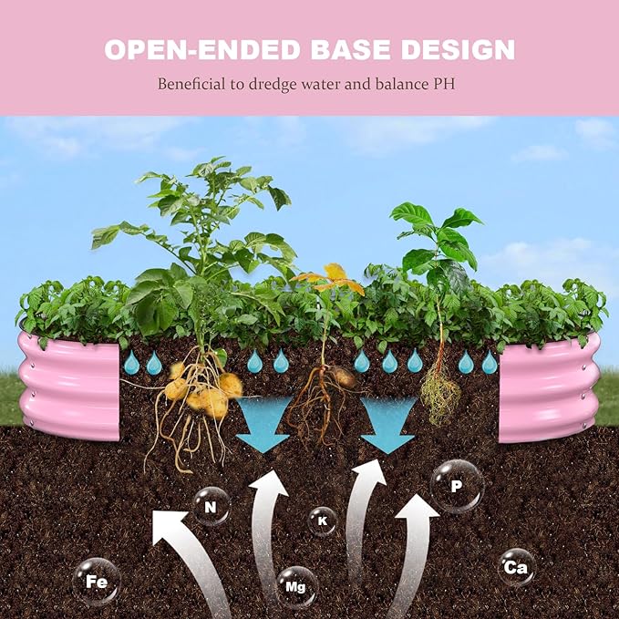 Raised Garden Bed 6x3x1ft Galvanized Outdoor Planter Beds with Safety Edging and Gloves Oval Metal Planter Box for Gardening Vegetables Flowers Herb-Blossom Pink