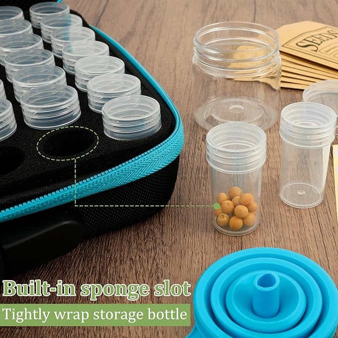 48 Slots Seed Storage Organizer Garden Seeds Saver Kit with 7 Seed Envelopes Label Sticker Funnel for Flower Plants Vegetable Seeds Saving