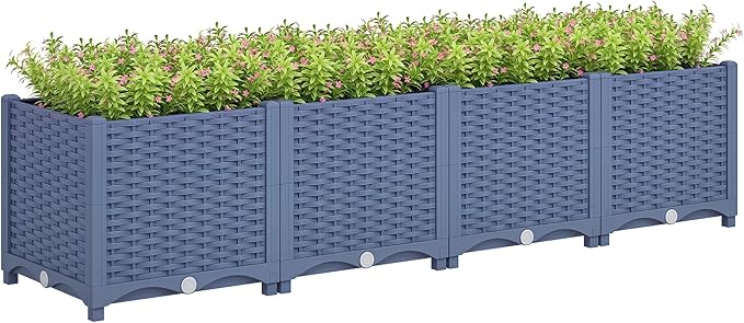 Outsunny 5 x 1 x 1 ft Raised Garden Bed Indoor Outdoor Plastic Planter Box with Drainage Holes Drain Plugs and Water Reservoirs for Vegetables Herbs Flowers &amp Succulents Blue