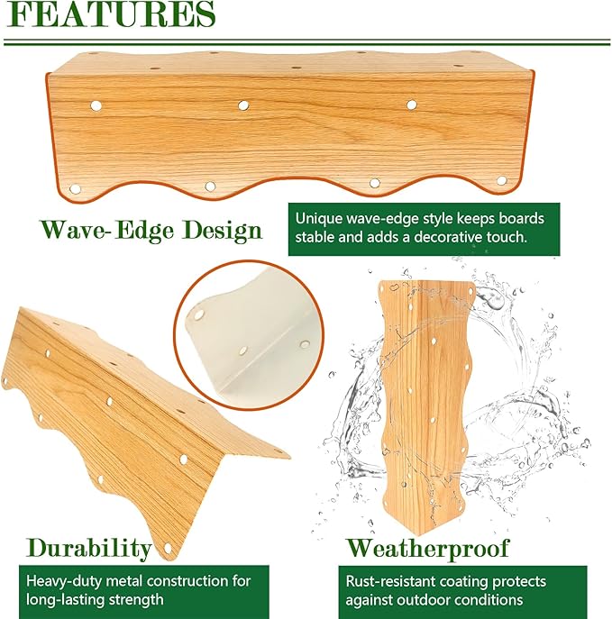 8-Pack Wood Grain Raised Garden Bed Corner Brackets 11x3x3 Metal Corner Supports with Screws Heavy-Duty Wave Edge Connectors for DIY Wooden Planter Boxes