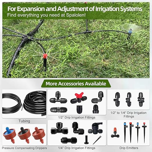 100FT 1/4 Inch Drip Irrigation Tubing with 10 Pack Push-to-Connect 1/4 Tee Connectors Distribution Drip Line Hose &amp Universal Tee Fitting for Drip Irrigation Parts or Drip System and Misting Sy