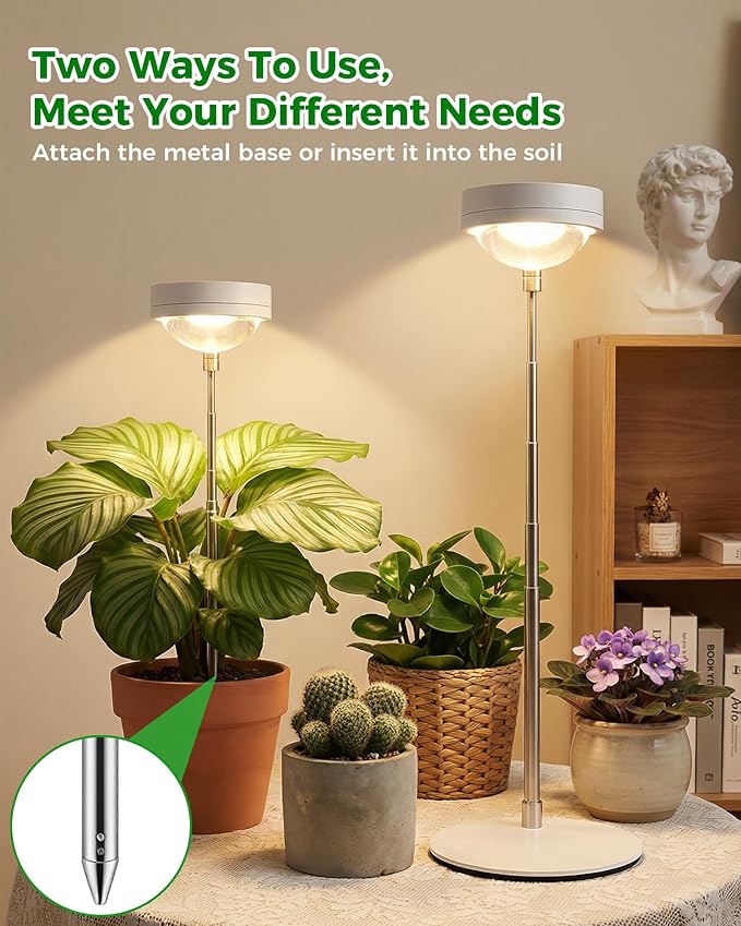 Plant Grow Light Full Spectrum Grow Lights LED Spotlight with Metal Base Desk Plant Growing Lamps with Auto On Off Timer 3/9/12H 6 Brightness Levels 9.8-25.6'' Adjustable Height