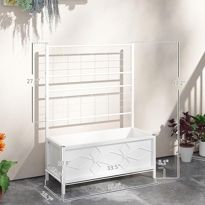 Garden Bed with TrellisOutdoor Planter Box Galvanized Raised Garden Bedfor Climbing Vines