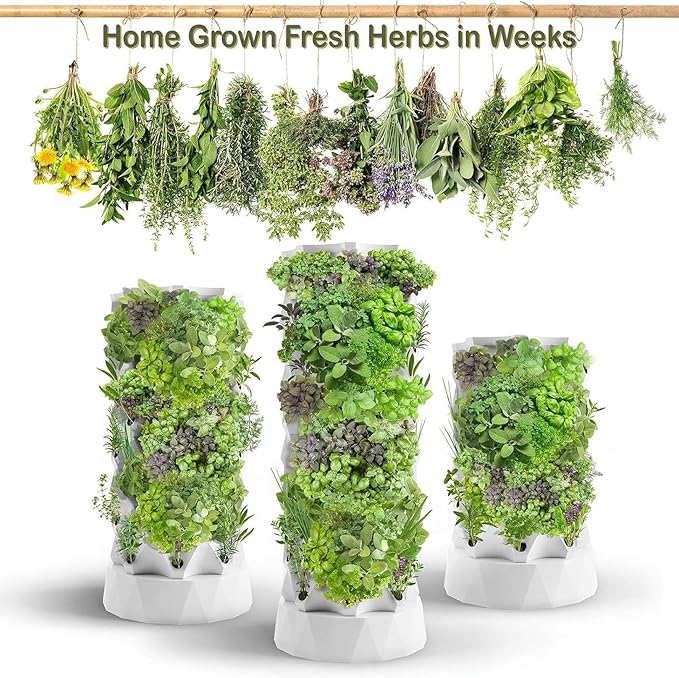 Hydroponics Growing System Vertical Tower Automated Aeroponics Indoor Tower Garden - Aquaponics Growing Kits for Fresh Herb Garden Fruits &amp Vegetables 48Pots