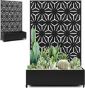 Metal Planter Box with Trellis &amp Privacy Screen for Patio Large Raised Garden Beds with Drainage Holes &amp Wheels 47 L×16 W×71 H Standing Flower Beds with Trellis (Black Star)