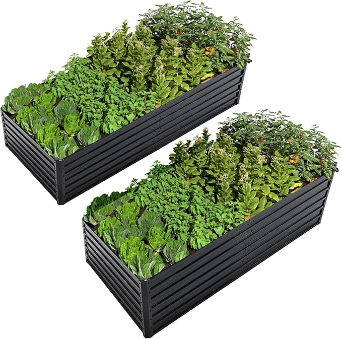 2 Pack Metal Raised Garden Bed Kit Outdoor 8x4x2 FT Galvanized Planter Boxes Set Rectangle Vegetable Flower Beds for Herbs Fruits Planting (Black)