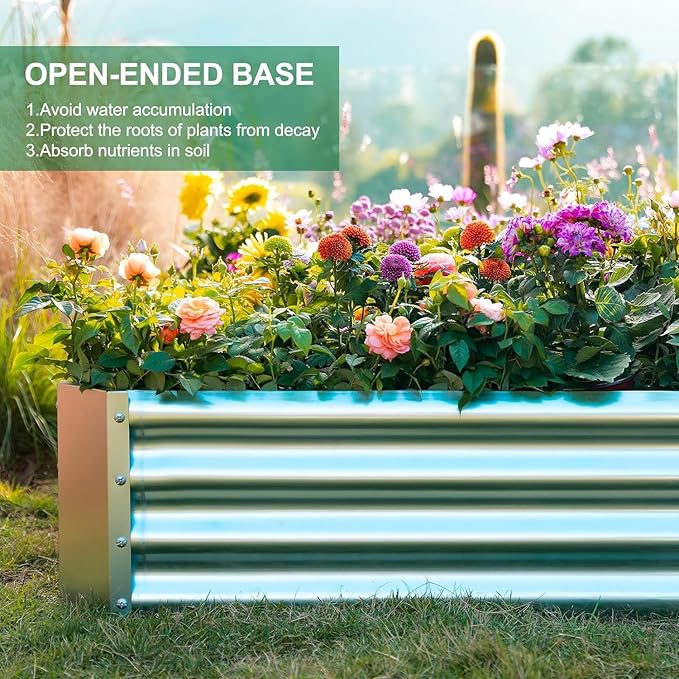 Land Guard 2 Pack 6×3×1ft Galvanized Metal Raised Garden Bed Metal Planter Kit Box Outdoor for Deep-Rooted Vegetables Flowers Green and Herbs……