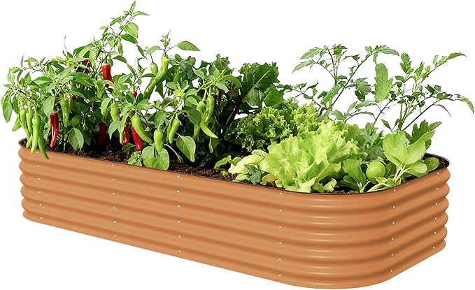 Vego garden Raised Garden Bed Kit 17 Tall 10 in 1 Jumbo Modular Metal Planter Box for Vegetables Flowers Herbs Terra Cotta