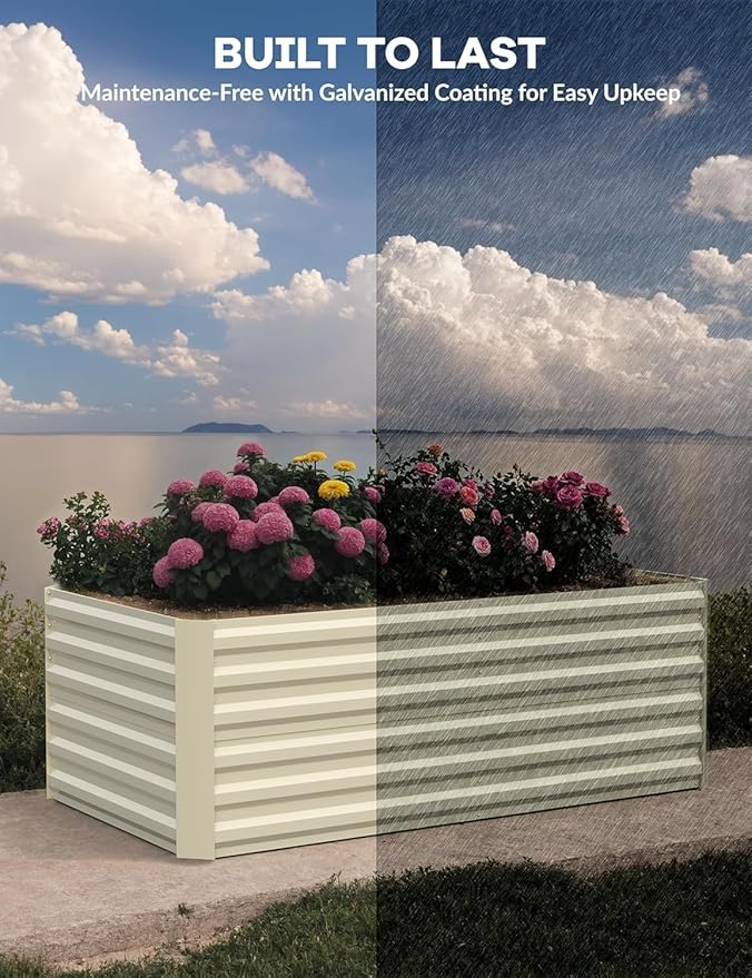 Raised Garden Bed 6x3x2ft Galvanized Raised Garden Bed Metal Deep Raised Beds for Gardening Large Outdoor Garden Bed 24 Height Beige