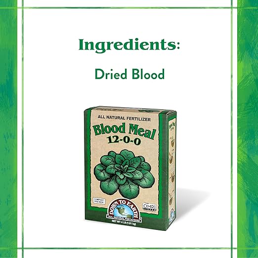 Down To Earth All Natural Fertilizers Organic Blood Meal - High Nitrogen Plant Food for Green Growth 12-0-0 4 lb