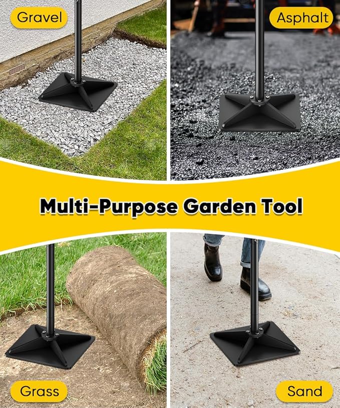 10 x 10 Heavy Duty Steel Tamper with 47 inch Adjustable Handle &amp Rubber Grip Thickened Steel Garden Dirt Tamper Tool for Ground &amp Gravel Leveling Soil Tamper for Yard Sand Driveway