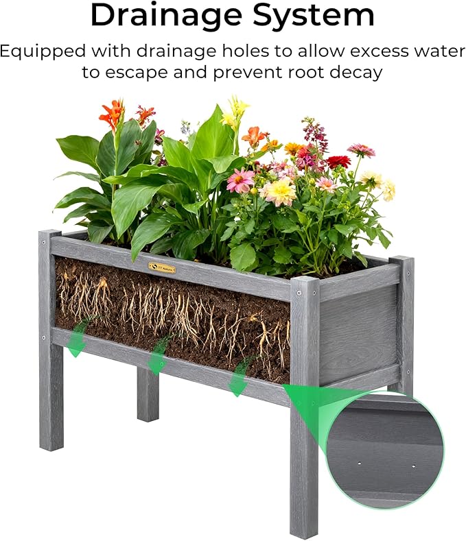 TT Nature HDPE Raised Garden Bed with Legs Outdoor Elevated Planter Box for Vegetables Herbs &amp Flowers Weather-Resistant Raised Garden Beds for Patio Balcony &amp Backyard Gardening