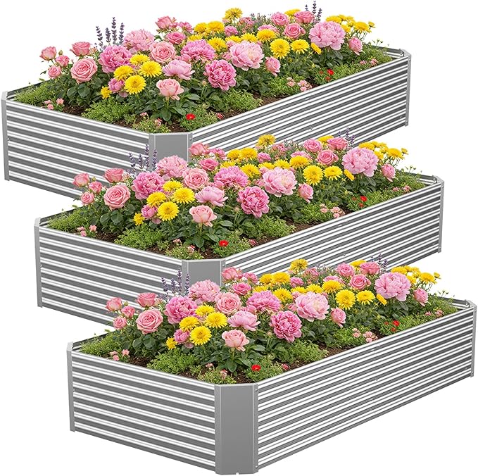 3 Pcs 6 x 3 FT Galvanized Steel Raised Garden Bed Outdoor Planter Box for Easy DIY &amp Clean - Large Metal Garden Beds for Backyards Terraces &amp Balconies
