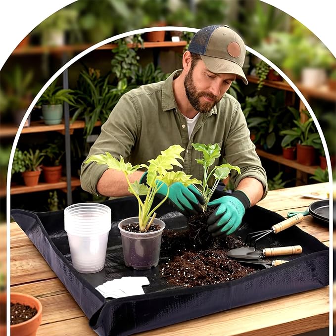 83 Pcs Garden Supplies Tools Kit 5/6/7 Inch Clear Plastic Plant Pots with Transplanting Mat Trowel Cultivator Rake Set Label &amp Glove Succulent Tools Gift for Plant Lovers Accessory