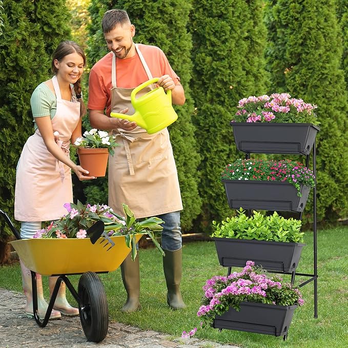 OYEAL Railing Planter Box 3 Tier Vertical Window Boxes Planter Raised Garden Bed