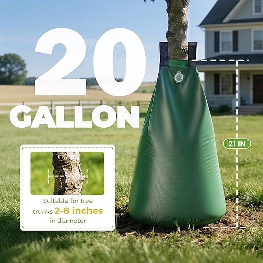 HIRALIY 20 Gallon Tree Watering Bag 2 Pack Slow Release 1-5 Days Deep Root &amp Automatic Drip Irrigation System for Multi-Trunk Newly Planted Small Trees and Shrubs