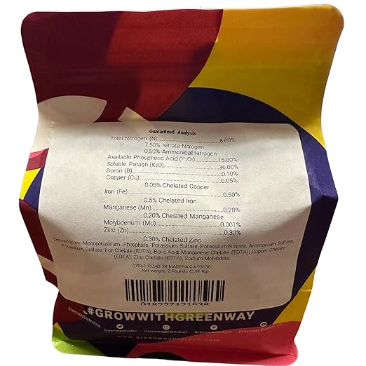 Greenway Biotech Inc. Lettuce Fertilizer Powder 8-15-36 Plus Trace Minerals and 100% Water Soluble Includes Essential Chelated Micronutrients for Healthy Plants (2 Pounds)
