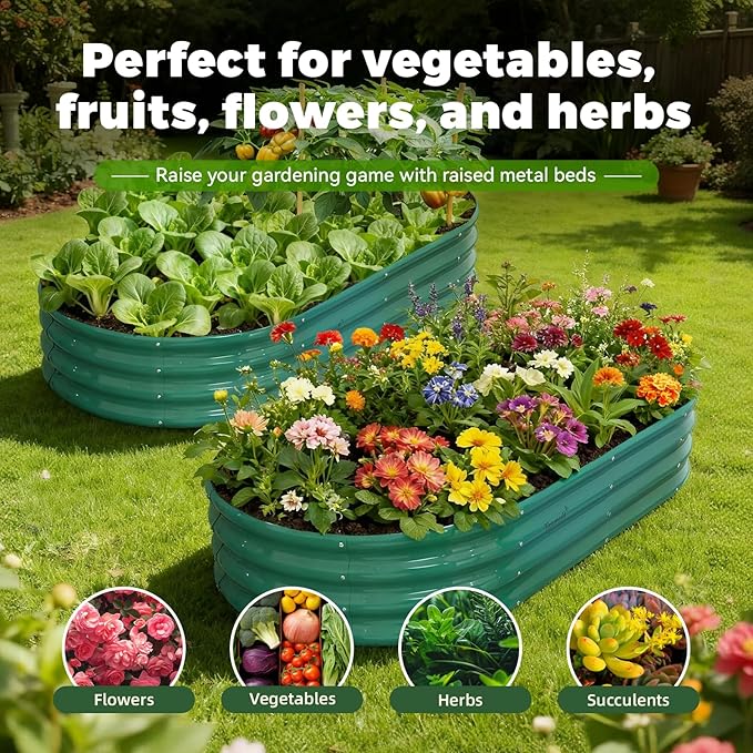 2 Pack 6x3x1ft Raised Garden Bed 12 Tall Galvanized Metal Raised Beds for Gardening Rust Resistant Elevated Garden Bed Planters Box Kit for Outdoor Plants Vegetables Flowers Herbs Tomatoes Green