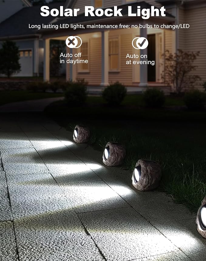 Outdoor Solar rock lightsIP65 Waterproof LED Super Bright spotlights suitable for house exteriors stairways garden statues sidewalks pond rock landscapes and palm tree display lighting- 2Pcsk