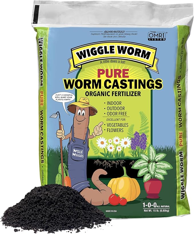 100% Pure Organic Mineral-Dense Worm Castings Fertilizer 15lbs - Improves Soil Fertility and Aeration for Growing Better Houseplants Vegetables and More