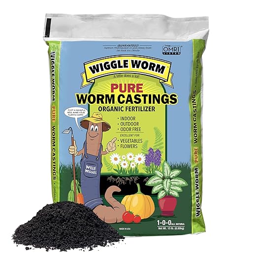 100% Pure Organic Mineral-Dense Worm Castings Fertilizer 15lbs - Improves Soil Fertility and Aeration for Growing Better Houseplants Vegetables and More