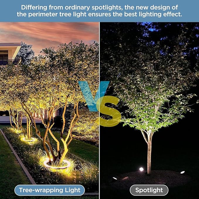 Gardencoin Outdoor Ring Tree Lights 72W LED Landscape Uplighting for Trees 3000K Warm White Low Voltage IP65 Waterproof 15.35 Inner Diameter DC24V Driver Included 10080 Lumens Set of 6