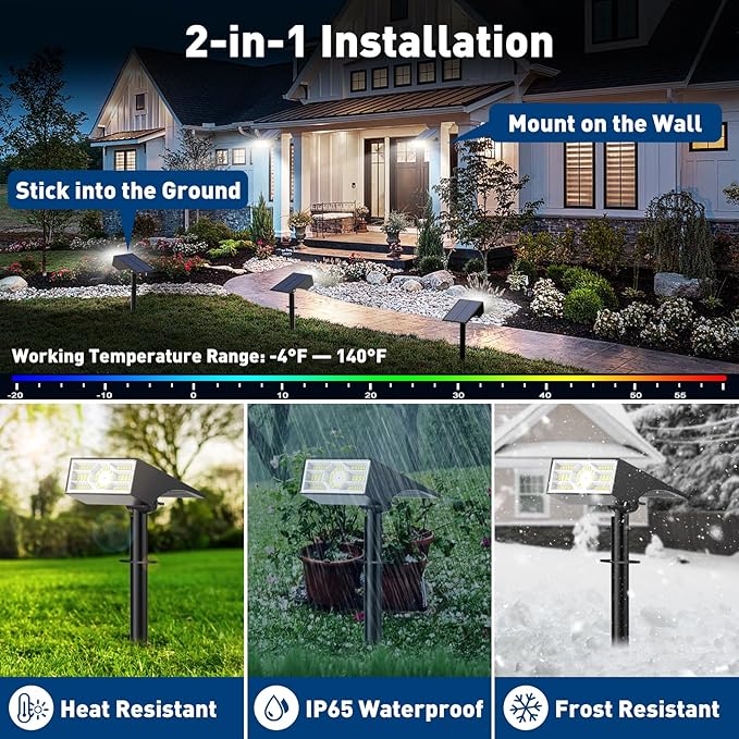 8 Pack Solar Spot Lights Outdoor 56LED Outdoor Solar Lights for Yard 4 Lighting Modes Solar Landscape Spotlights Waterproof Auto On/Off Solar Powered Lights Garden Pathway (Cool White)