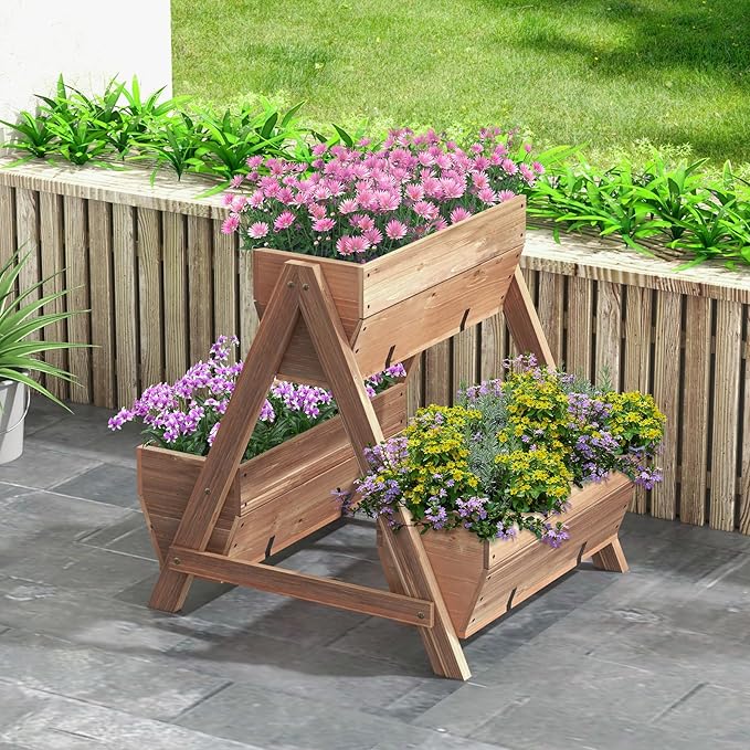 Moccha Vertical Raised Garden Bed 3 Fir Wood Planter Boxes for Flowers Vegetables Herbs Freestanding Flower Bed with Drainage Holes Elevated Garden Planter for Indoor Outdoor (26 x 29 x 29)