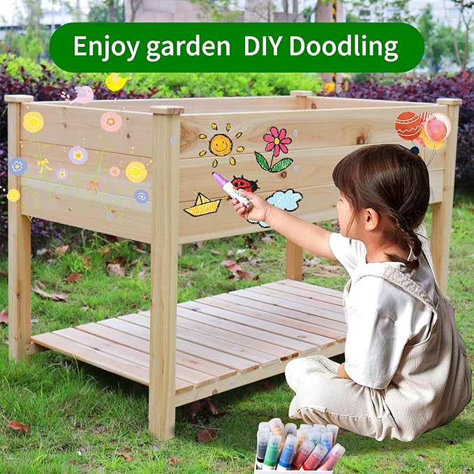 Raised Garden Bed Planter Box with Legs &amp Storage Shelf Wooden Elevated Vegetable Growing Bed for Flower/Herb/Backyard/Patio/Balcony 48.5x30x24.4in(colourless)