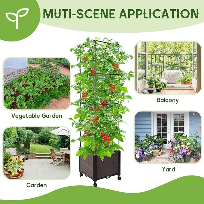 Barydat 2 Pack Raised Garden Bed Planter Boxes with Trellis 67'' Hight Tomato Extra Large Planter Plants Raised Garden Beds Outdoor with Legs for Climbing Vegetables Plants Tomato Cage Outdoor Garden