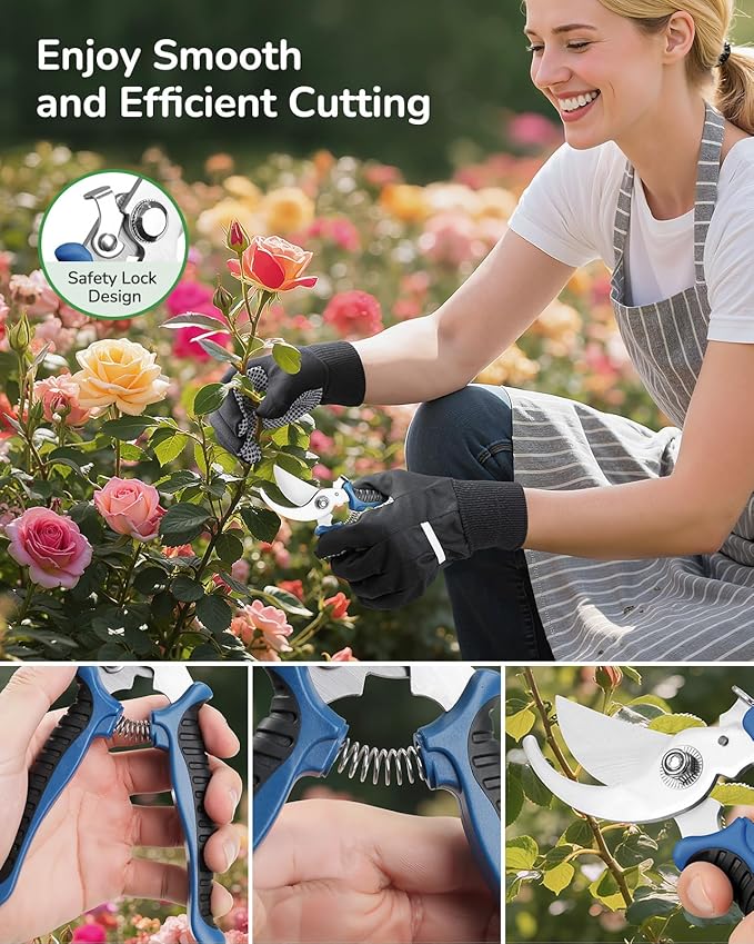 12-Piece Gardening Tool Set for Men Rust-Proof &amp Heavy-Duty Hand Garden Tools with Sturdy Blue Carrying Case Practical &amp Stylish Gardening Gifts for Men (Blue)