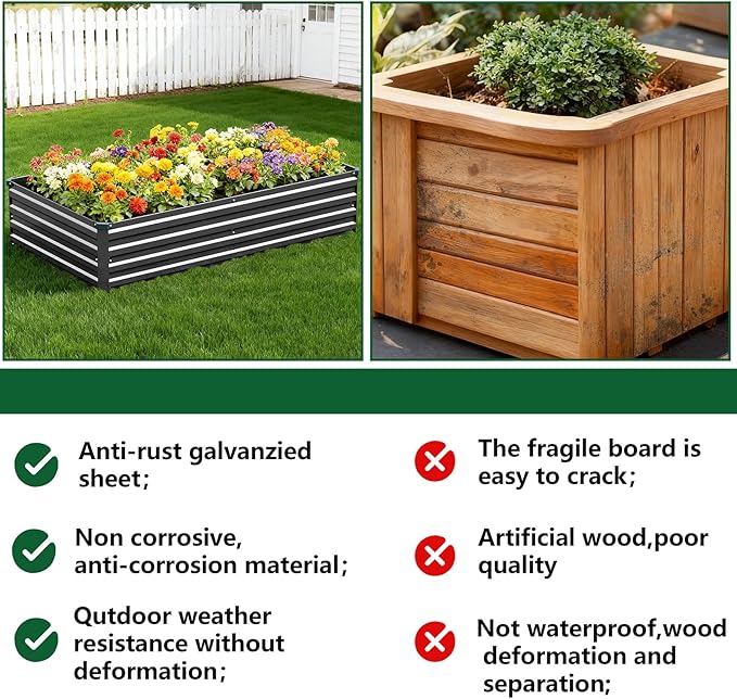 Vengarus 8x2x1FT (2 Pack) Galvanized Raised Garden Bed Kit Outdoor Metal Planter Box for Vegetables Rectangular Steel Container Easy Assembly (Black)