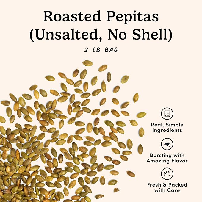 Nuts.com – Roasted Pepitas – 2 Lb Bag Unsalted No Shell Pumpkin Seeds Healthy Snack for Adults &amp Kids Rich in Protein Fiber &amp Calcium – Keto Friendly Vegan Gluten-Free &amp Kosher Parev