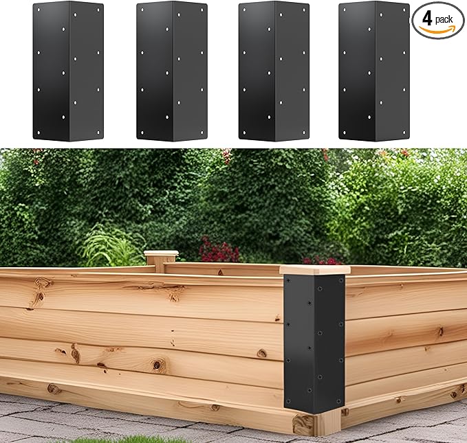 Set of 4 Metal Raised Garden Bed Corner Brackets - Rust Resistant Connectors with Matching Screws - Solid Metal Bed Corners for DIY Gardening