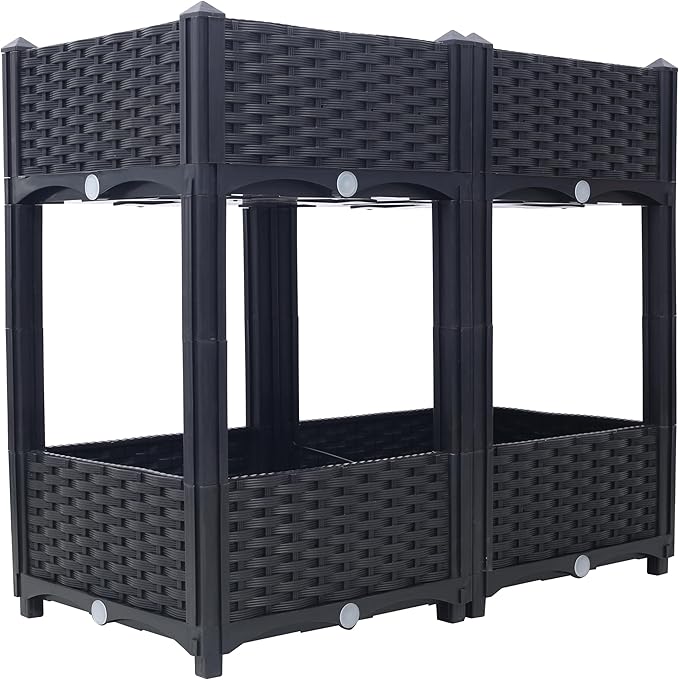Planter Raised Beds Elevated Drainage Plug Raised for VegetableFlowerHerb Outdoor Standing Planter Beds Gardening KitBlack31.5x15.7x27.7 UQ716